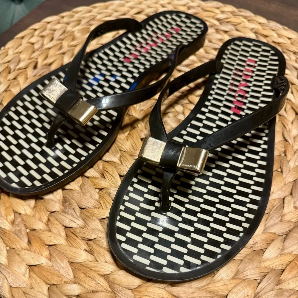 Coach Black and Gold Sandals - Picture 1 of 14